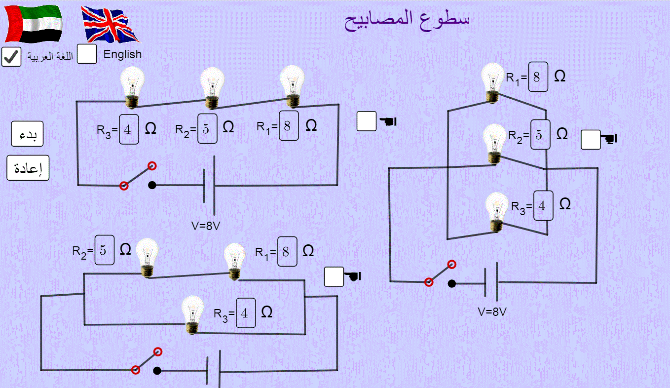 سطوع المصابيح في الدوائر الكهربائية