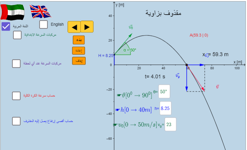 الحركة في بعدين وثلاثة أبعاد: محاكاة مقذوف بزاوية