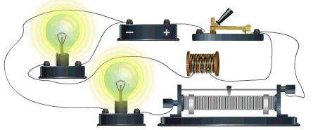 two lamps, one with a coil and one with a resistor