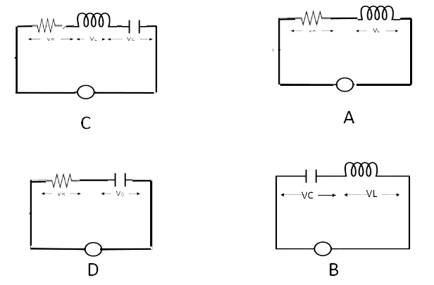 أربع دوائر: A (R وL) وB (L وC) وC (R وL وC) وD (R وC)