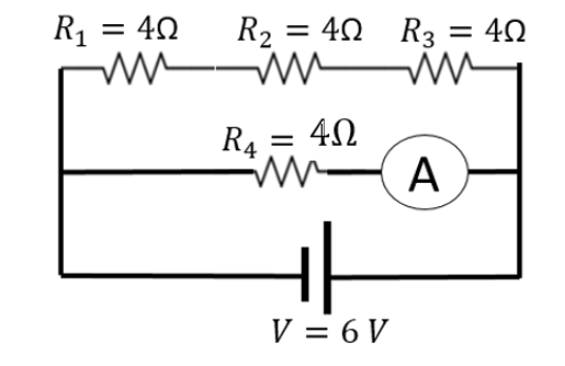 أربع مقاومات وأميتر وبطارية 6 V